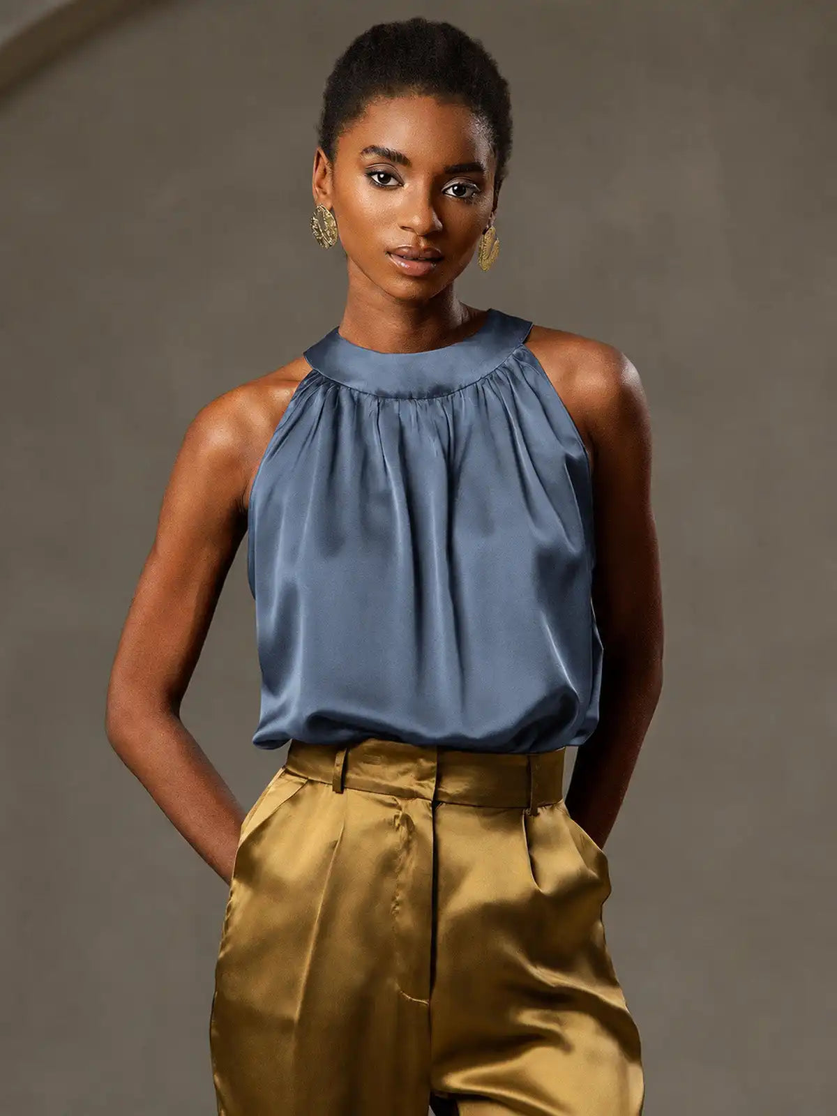 19Momme Silk Sleeveless Halter Neck Women's Top