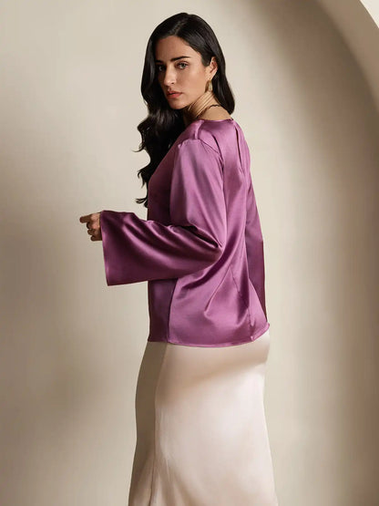 19Momme Silk Bell Sleeve Boat Neck Women's Top