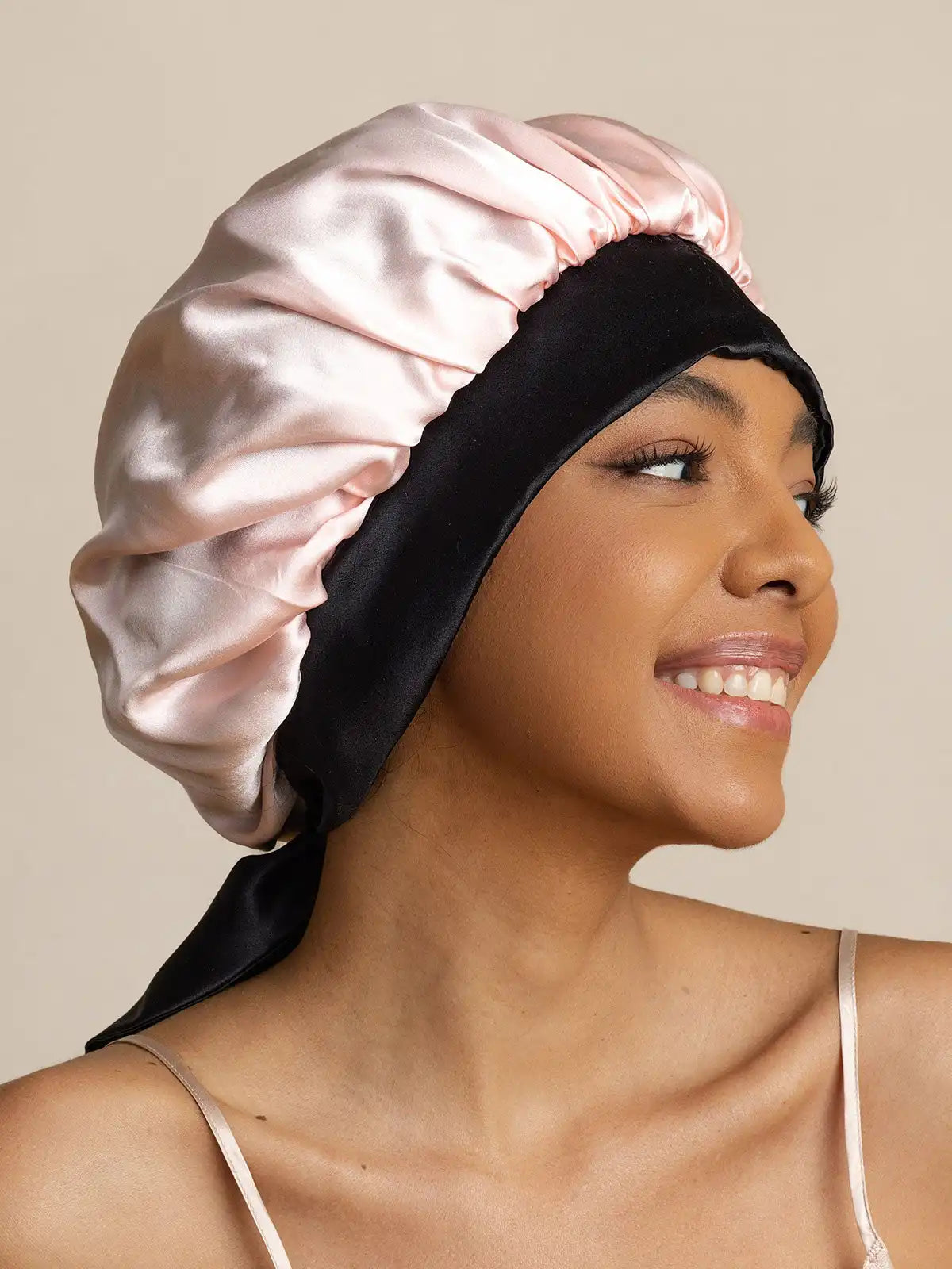 100% Mulberry Silk  Casual Bonnet with Long Ribbons (Two-tone and Double-sided)