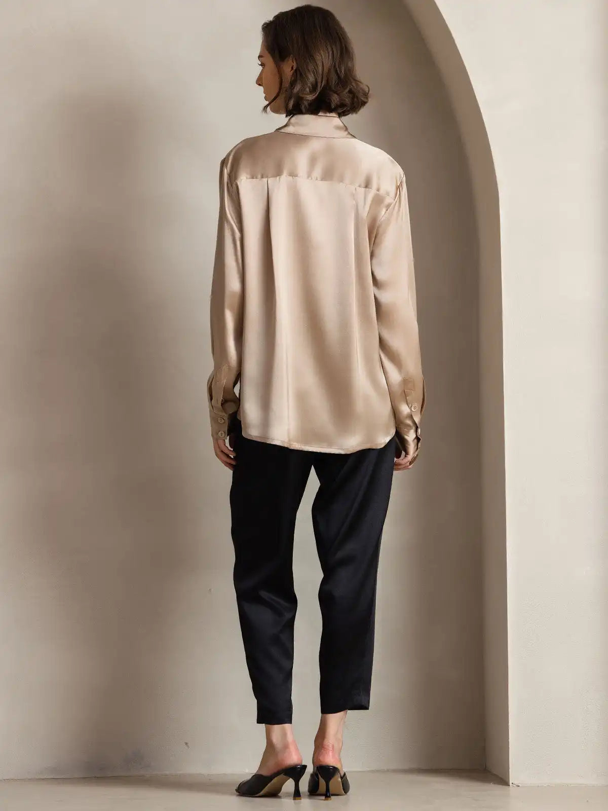 19Momme Silk Long Sleeve Lapel Collar Women's Shirt