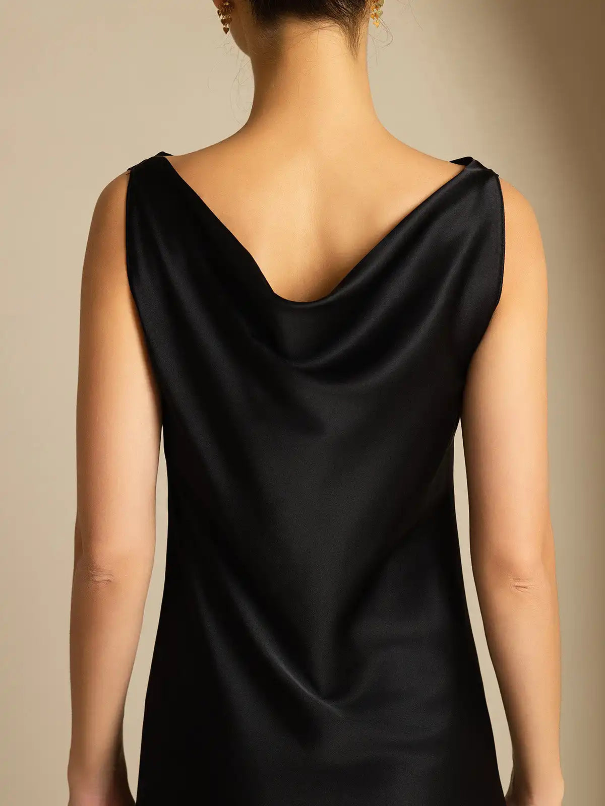 19Momme Silk Sleeveless Cowl Neck Knee Elegant Dress