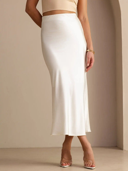 19Momme Silk High Waist Elegant Maxi Skirt