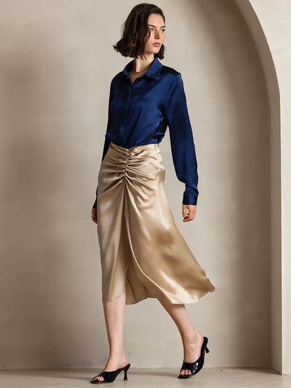 Clearance - 19Momme Silk Long Sleeve Lapel Collar Women's Shirt