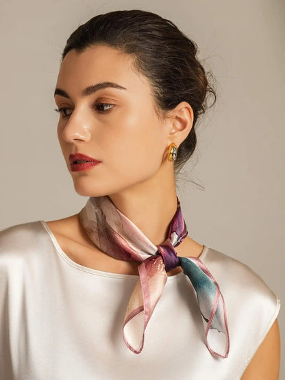 100% Mulberry Silk Pattern Perspective Square Scarf - Size 53x53cm