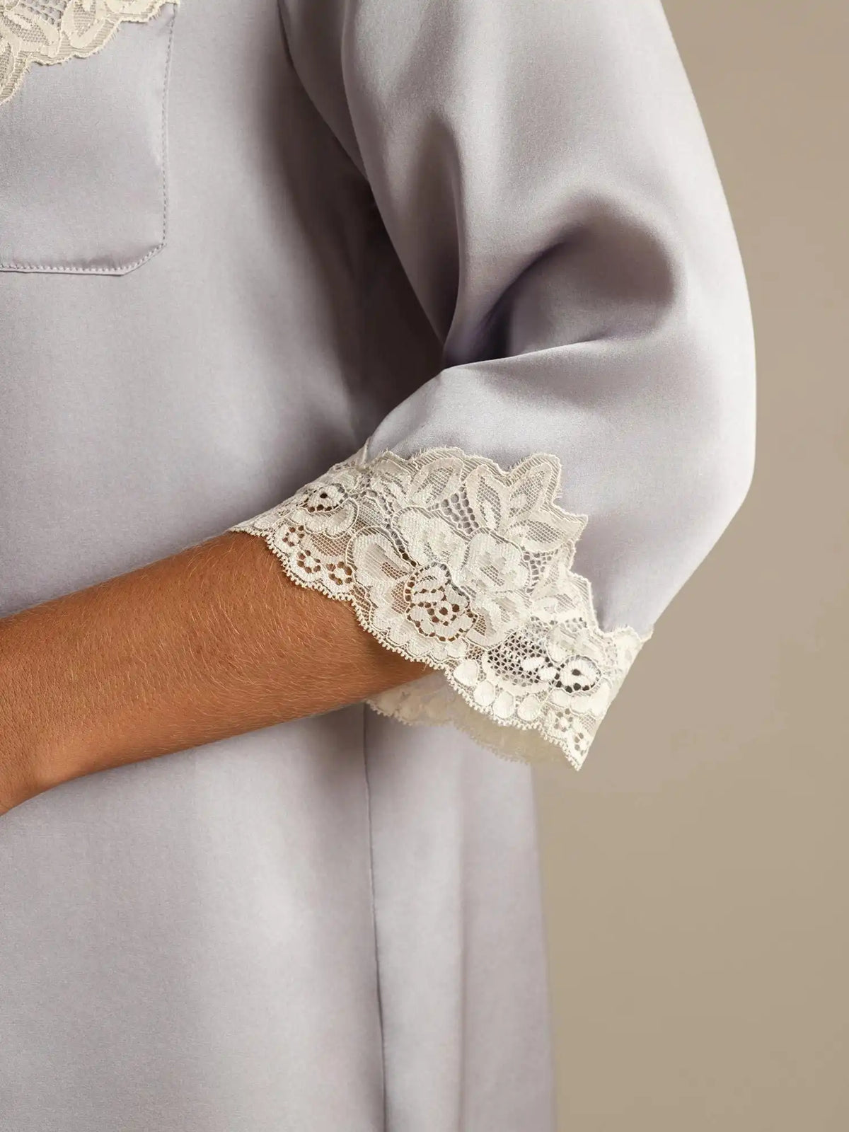 100% Mulberry Silk Button Up Nightshirt with Lace Design