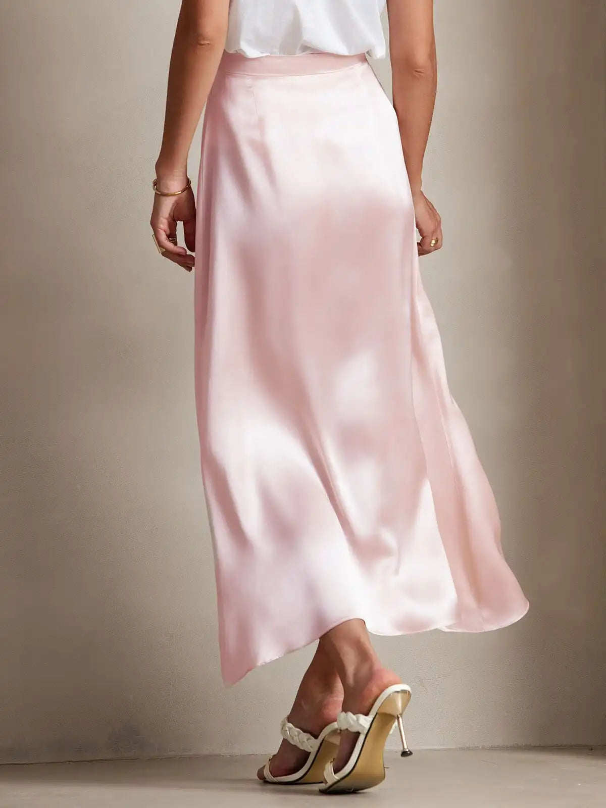 Clearance - 19Momme Silk A Line Maxi Skirt with Zipper Design