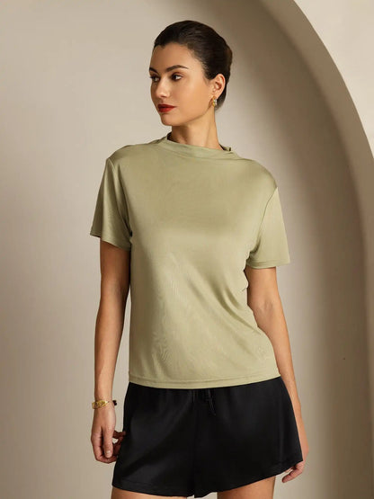 Clearance - 100% Mulberry Silk Short Sleeve Mock Women's T-Shirt