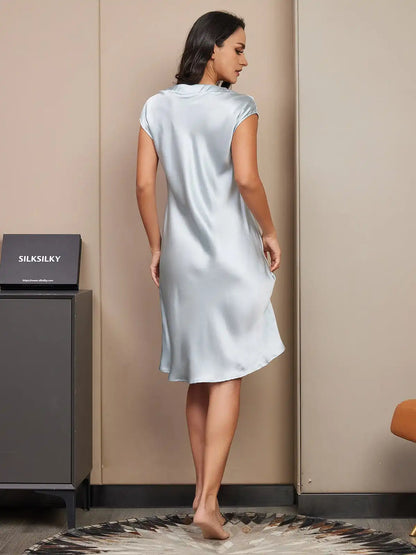 100% Mulberry Silk Cap Sleeve V-neck Midi Nightgown