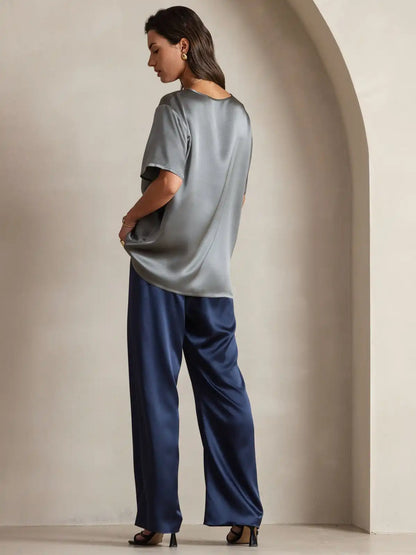 Clearance - Women's Pure Silk Short Sleeve Round Neck T-Shirt