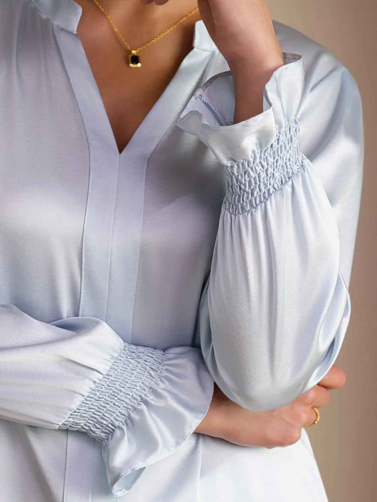 19Momme Silk Women’s Split Neck Long Sleeve Blouse