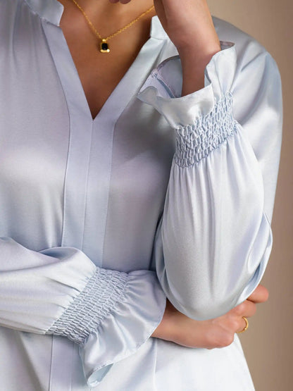 19Momme Silk Women’s Split Neck Long Sleeve Blouse