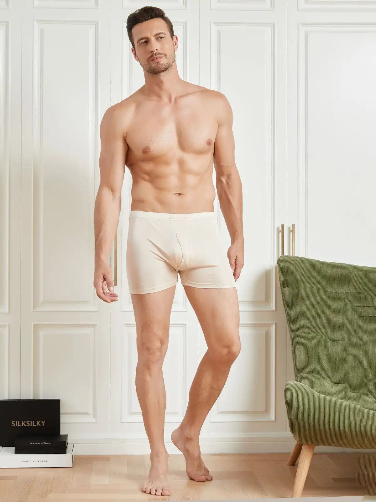 5Pcs 100% Mulberry Silk Men‘s Boxer Briefs with Fly Opening
