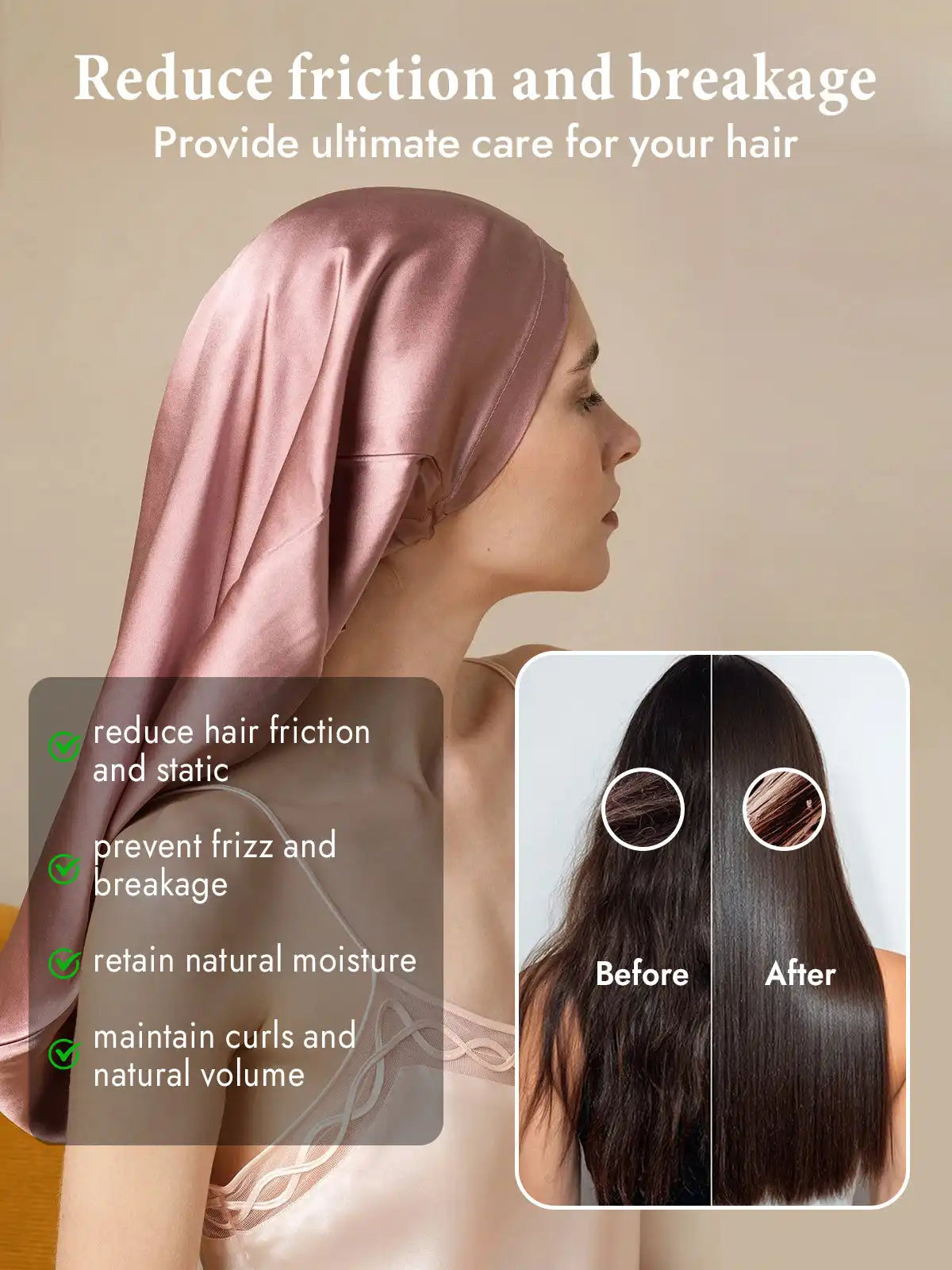 100% Mulberry Silk Elegant Bonnet for Long Hair