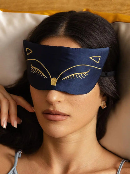 100% Mulberry Silk Cat Embroidered Eye Mask