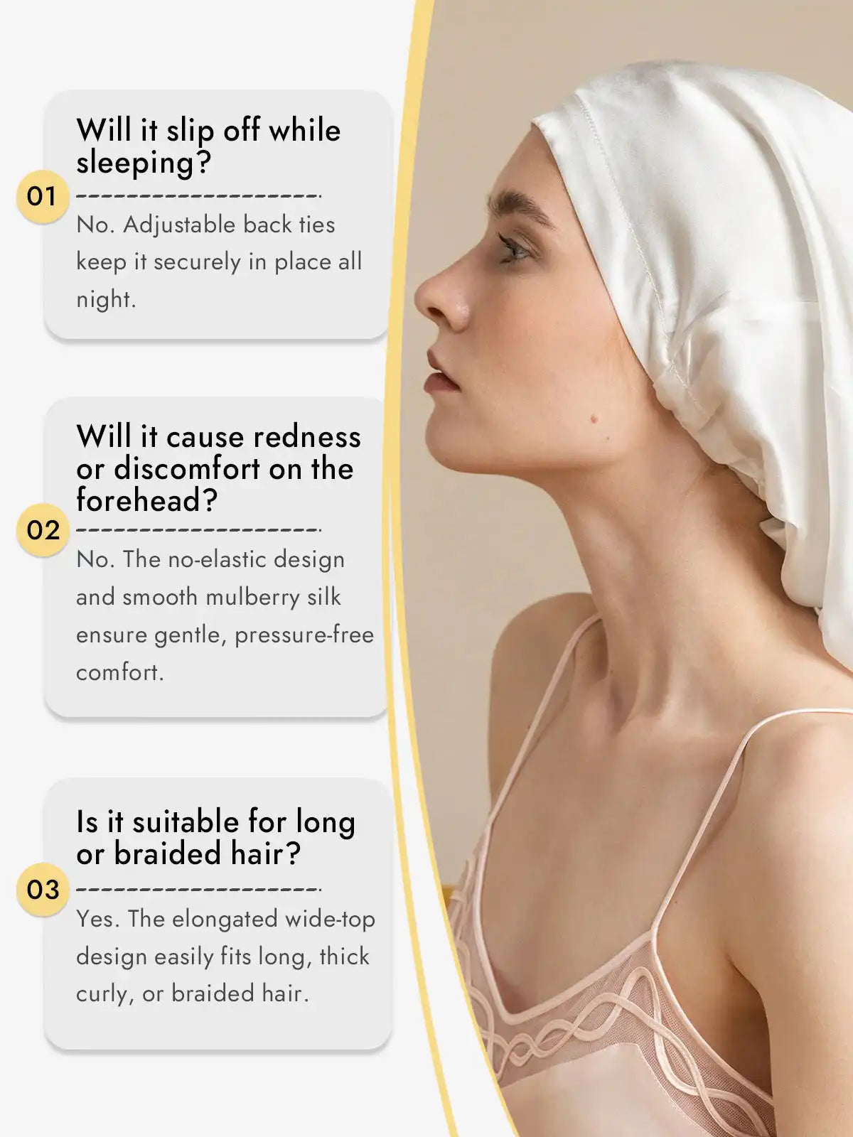 100% Mulberry Silk Elegant Bonnet for Long Hair