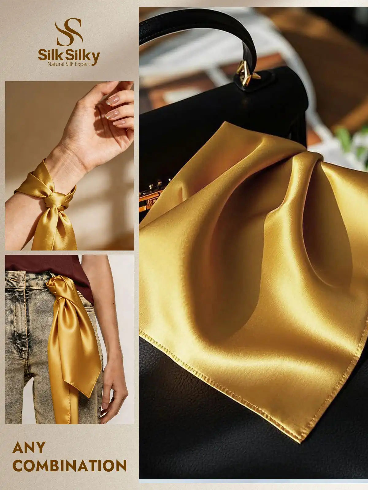 100% Mulberry Silk Square Scarf 53x53cm/21