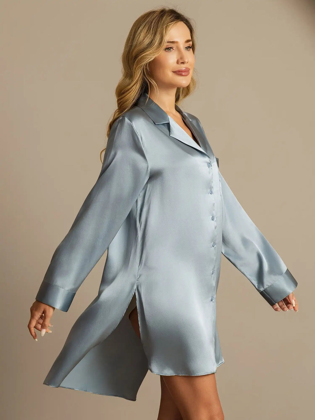 Women's 100% Mulberry Silk Nightshirt with High-Low Hem
