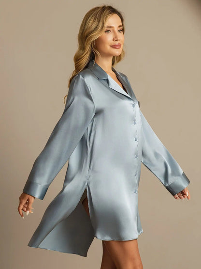 Women's 100% Mulberry Silk Nightshirt with High-Low Hem