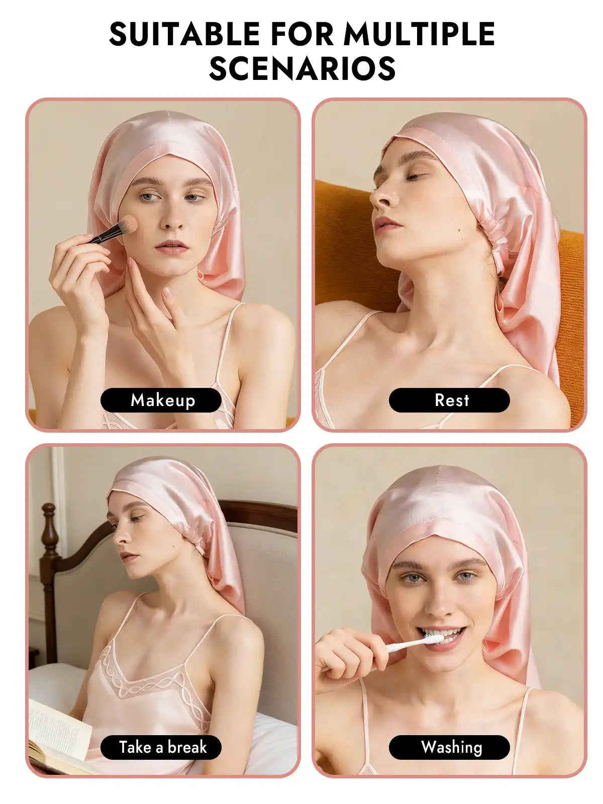 100% Mulberry Silk Elegant Bonnet for Long Hair