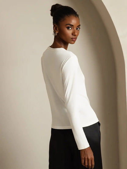 Women's 100% Mulberry Silk Long Sleeve Crew Neck Top