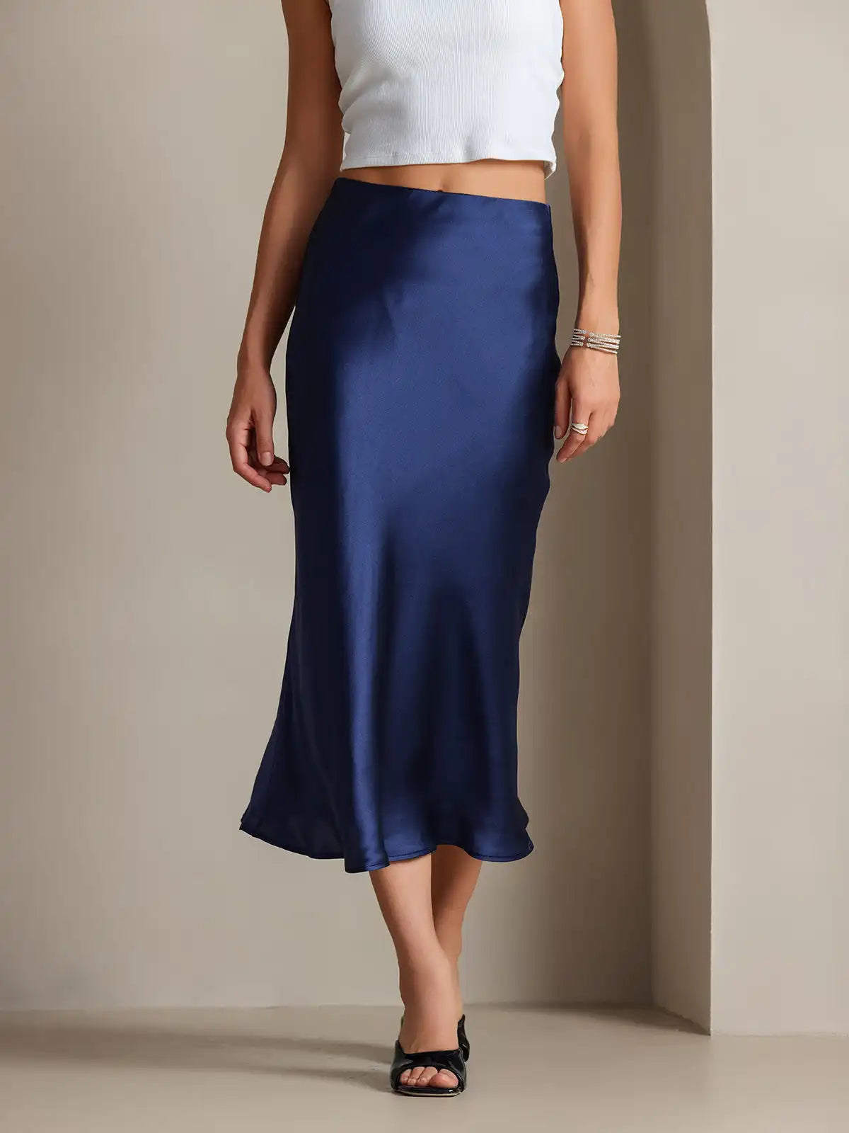 100% Mulberry Silk Stretch Long Straight Skirt