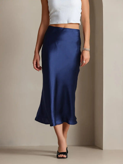 100% Mulberry Silk Stretch Long Straight Skirt