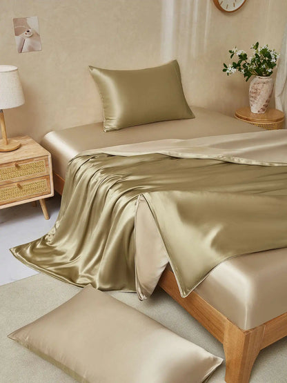 22Momme 4Pcs Silk Set Duvet Cover+Fitted Sheet+2x Pillowcases