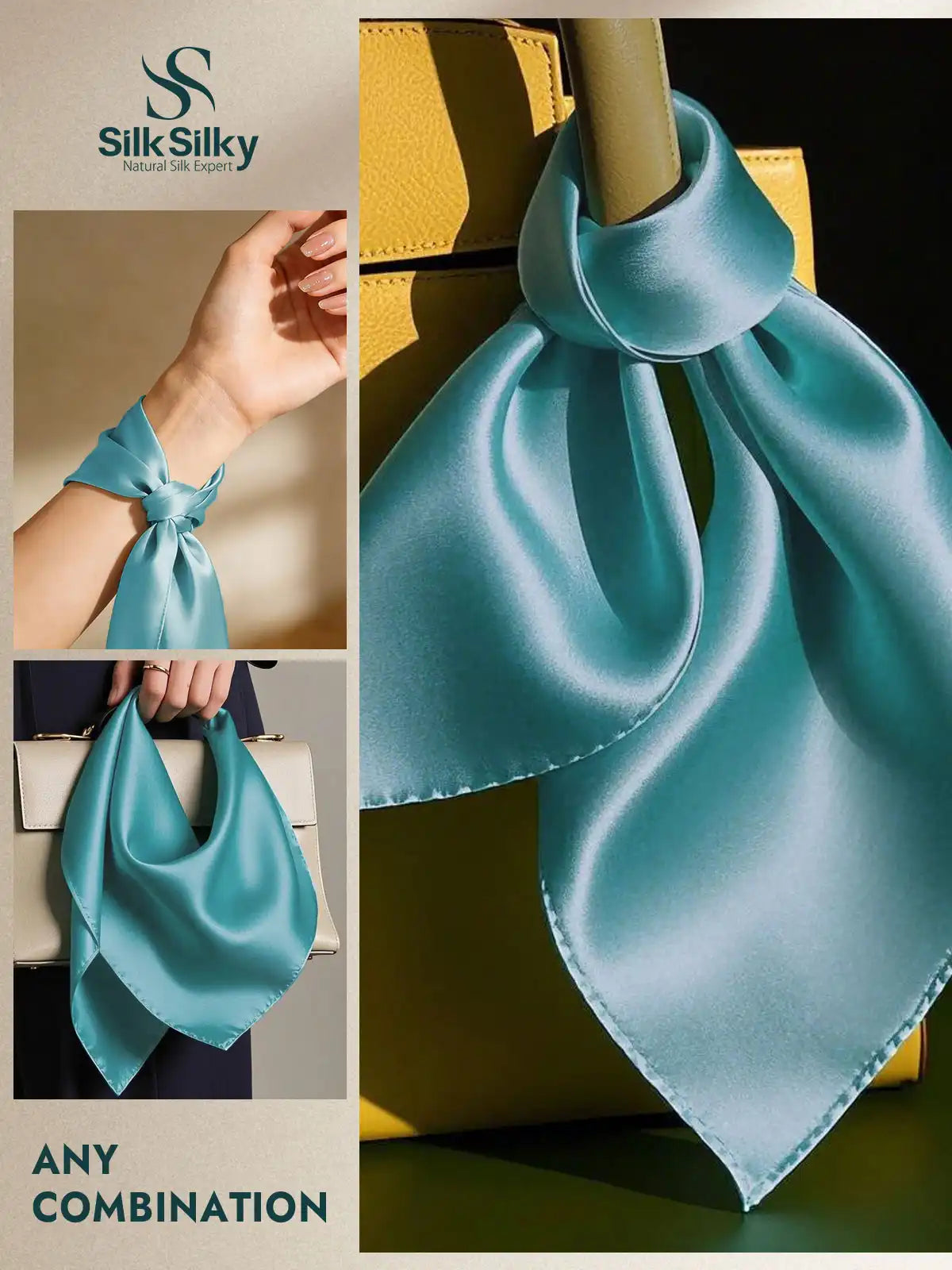100% Mulberry Silk Square Scarf 53x53cm/21