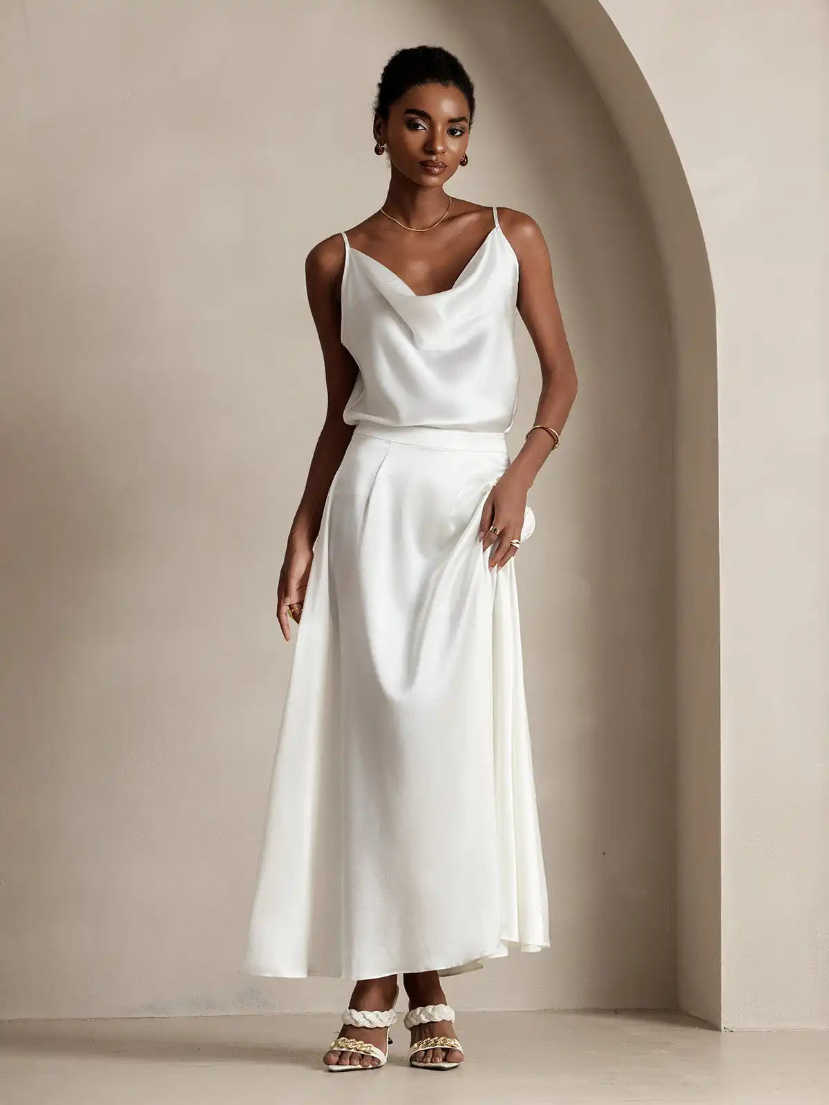 19Momme Silk A Line Maxi Skirt with Lining
