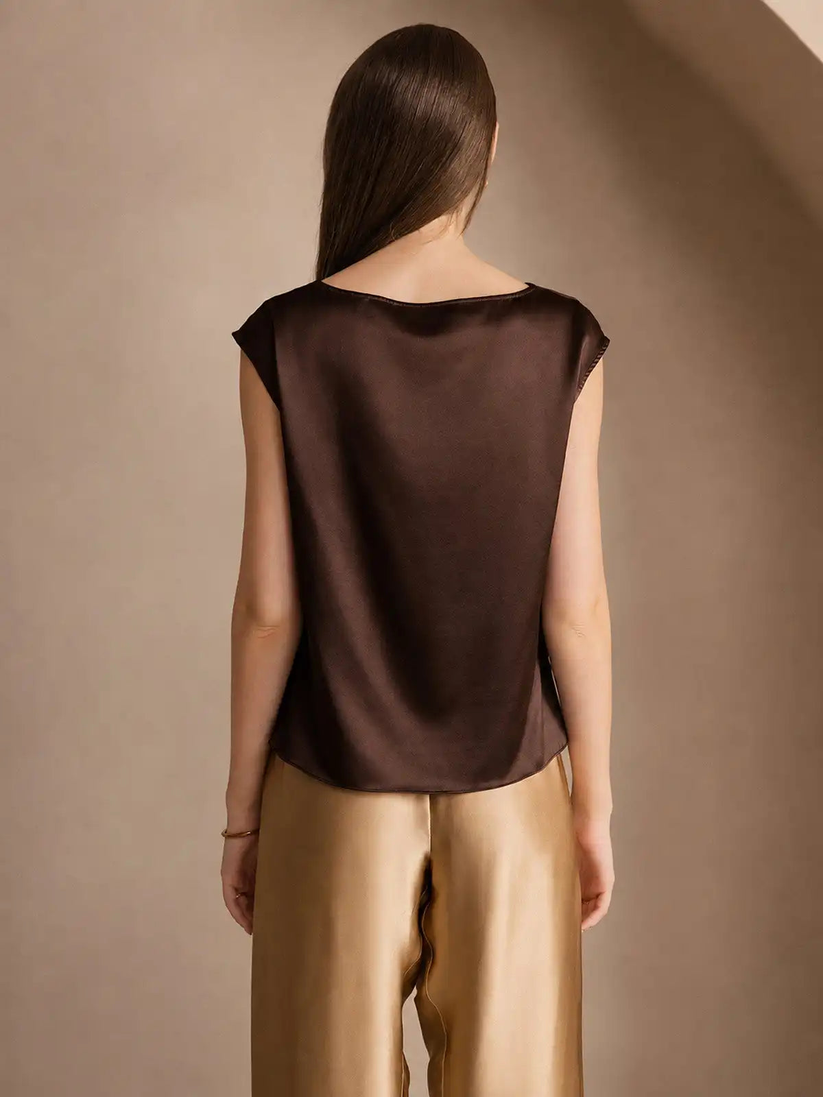 19Momme Silk Cap Sleeve Cowl Neck Women's Top