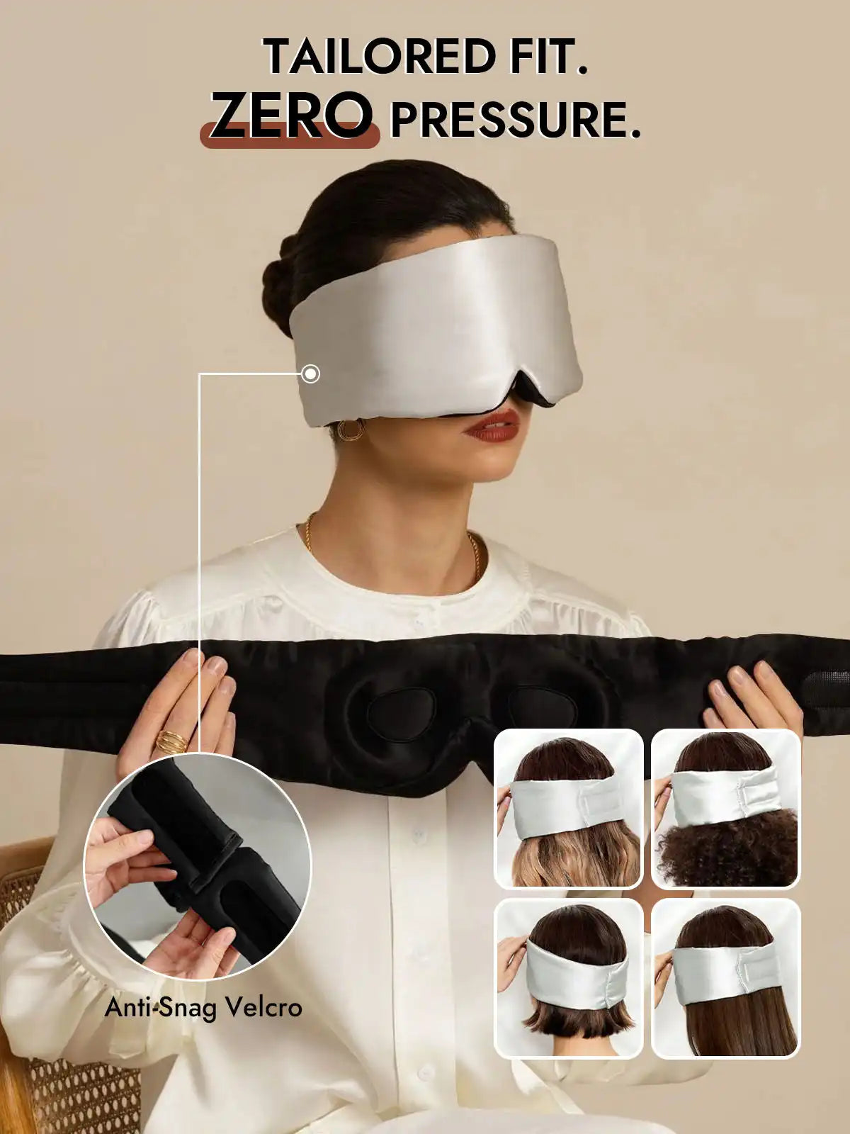 100% Mulberry Silk 3D Contoured Eye Mask With Velcro Closure
