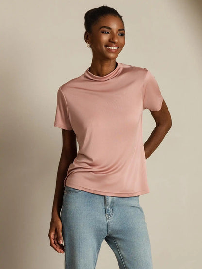 Clearance - Pure Silk Short Sleeve Mock Women's T-Shirt