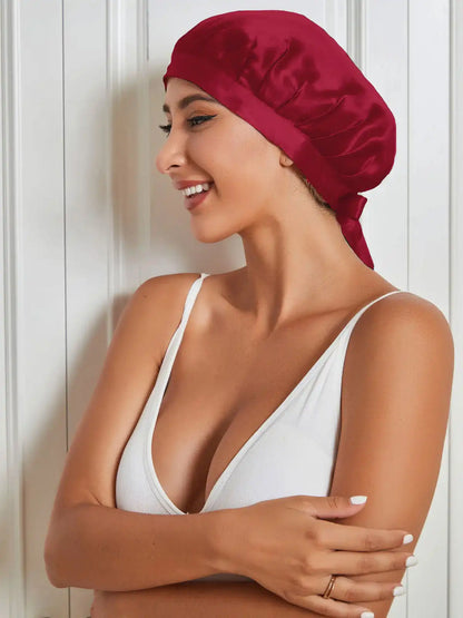 100% Mulberry Silk Sleep Bonnet with Ribbons