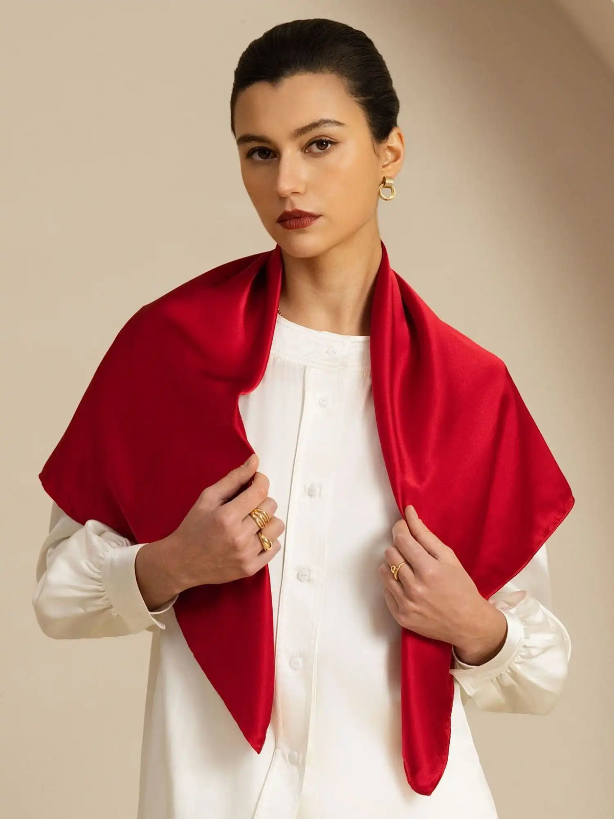 100% Mulberry Silk Classic  Elegant Square Scarf - Size 90x90cm