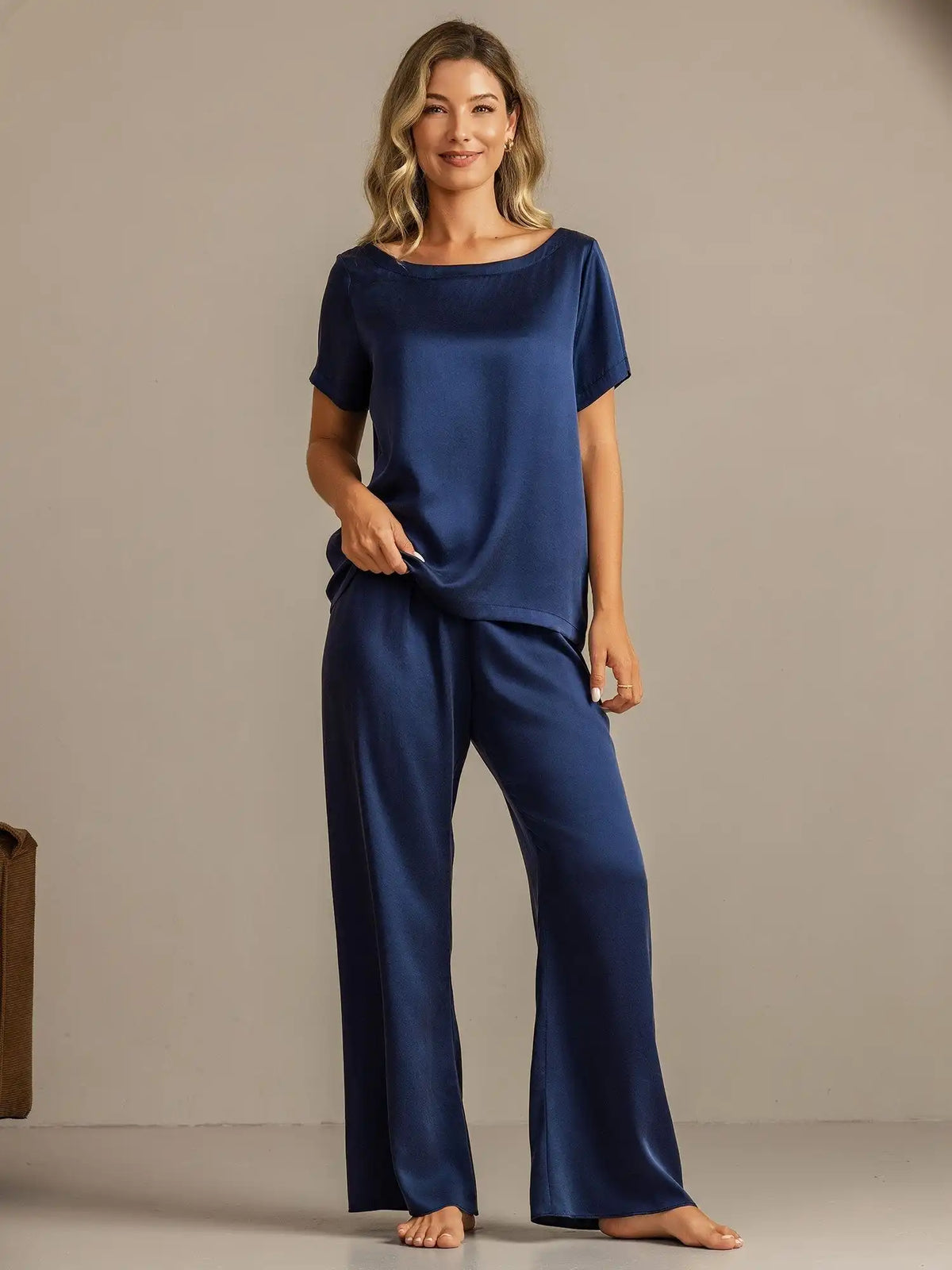 Clearance - 19Momme Women's Washable Silk Short Sleeve Scoop Neck Pajamas Set