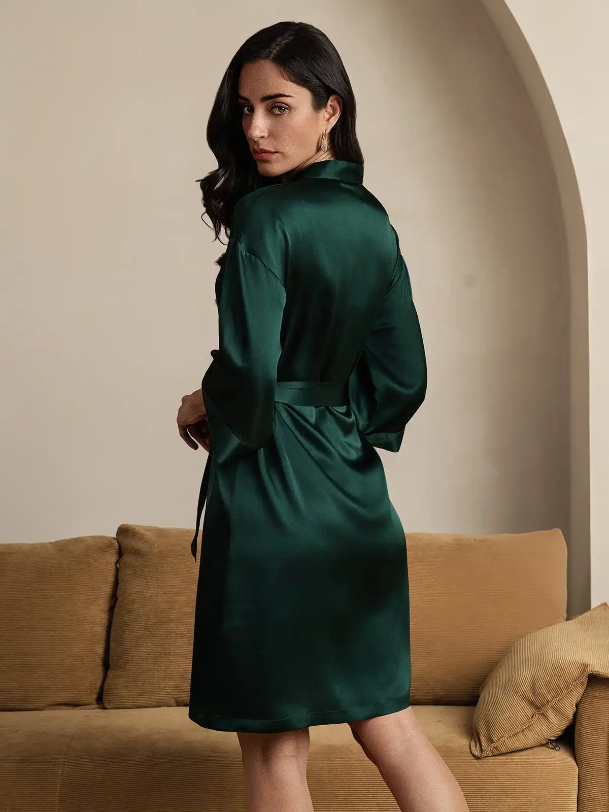 100% Mulberry Silk 3/4 Sleeve Women's Kimono Wrap Robe