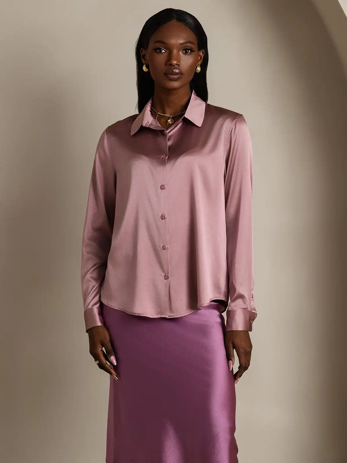 Women’s 19 Momme Silk Long Sleeves Button-Up Shirt