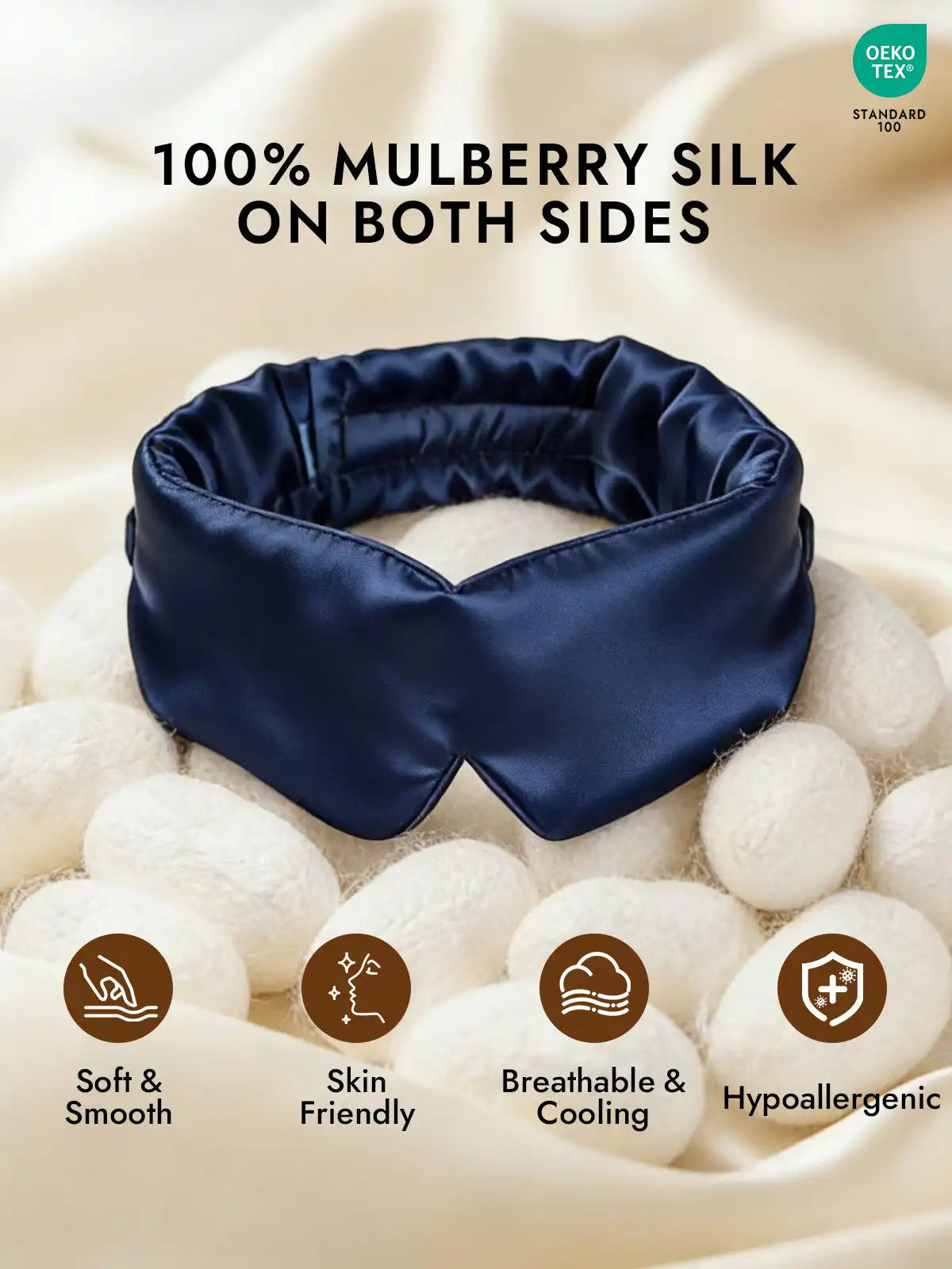 100% Mulberry Silk Adjustable Velcro Wrap-Around Silk Sleep Eye Mask