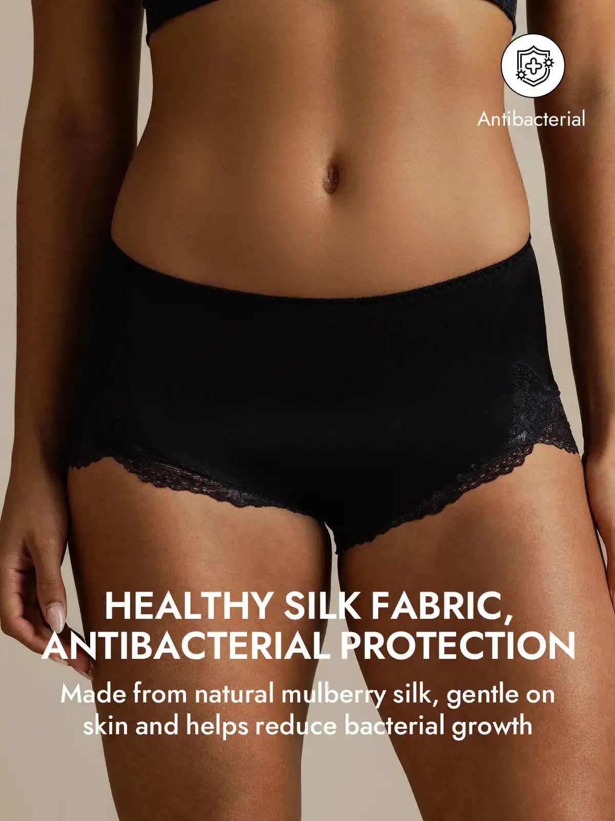 100% Mulberry Silk High Rise Knickers Lace Trim Panty