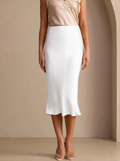 100% Mulberry Silk Stretch Long Straight Skirt