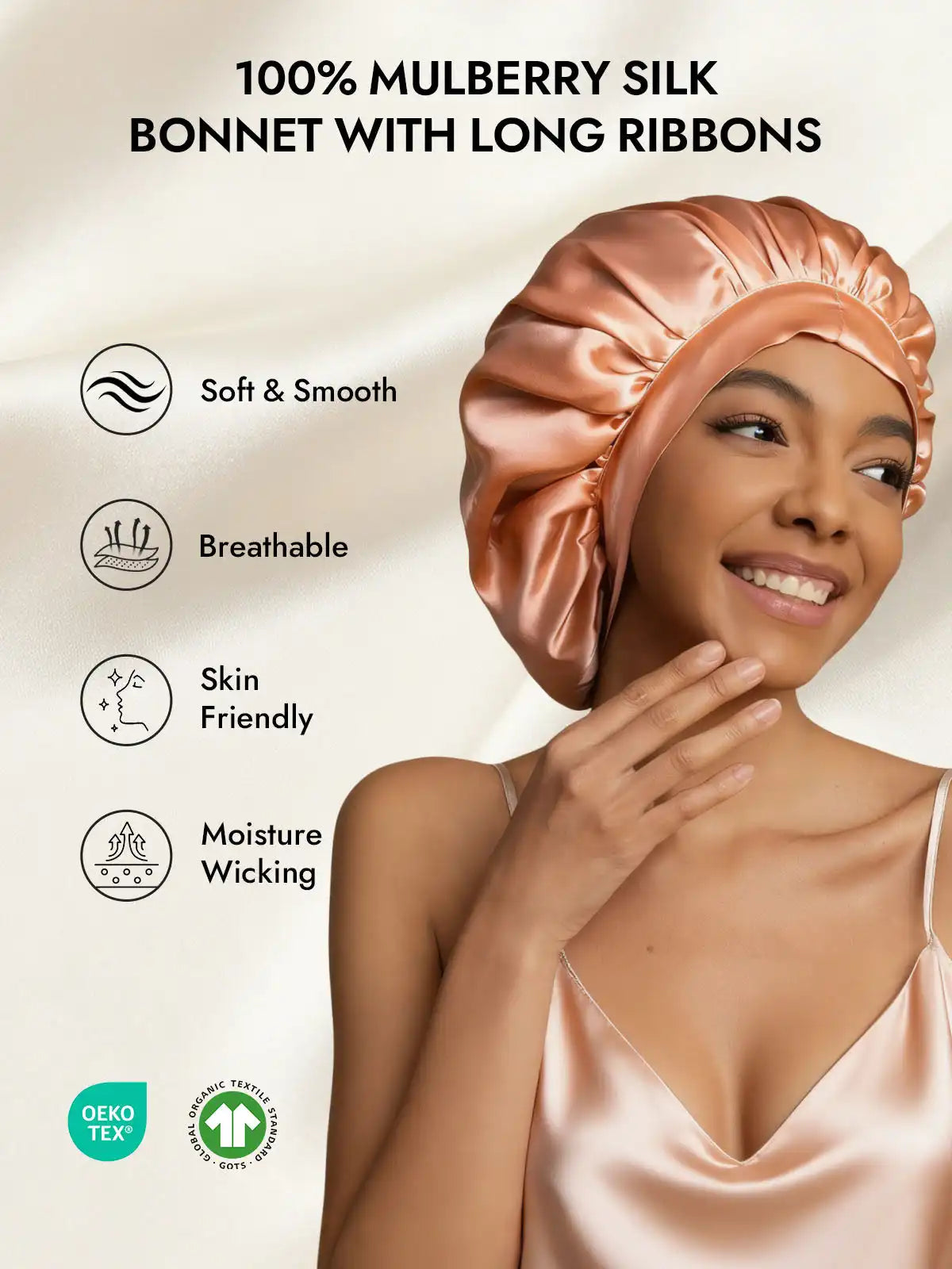 100% Mulberry Silk Elegant Bonnet with Long Ribbons