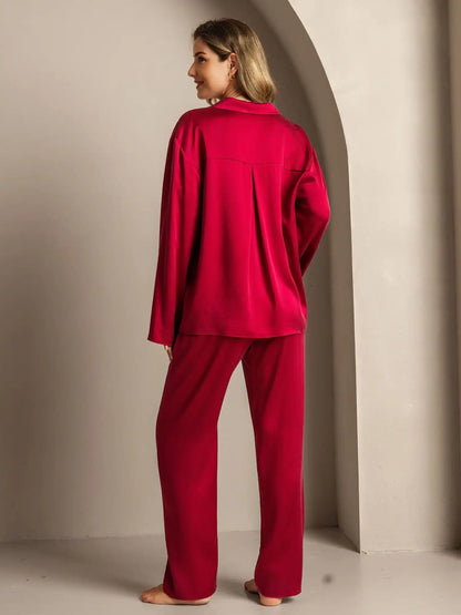 Clearance - 19Momme Washable Silk Long Sleeve Notch Collar Women's Pajamas Set