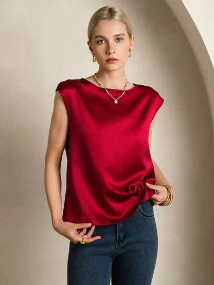 19Momme Women's Silk Cap Sleeve Round Neck Top