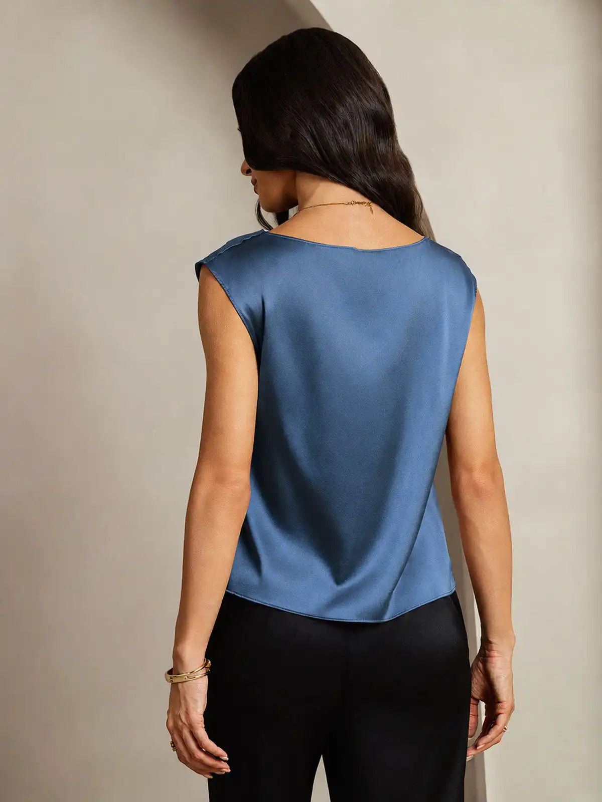 19Momme Women's Silk Cap Sleeve Cowl Neck Top