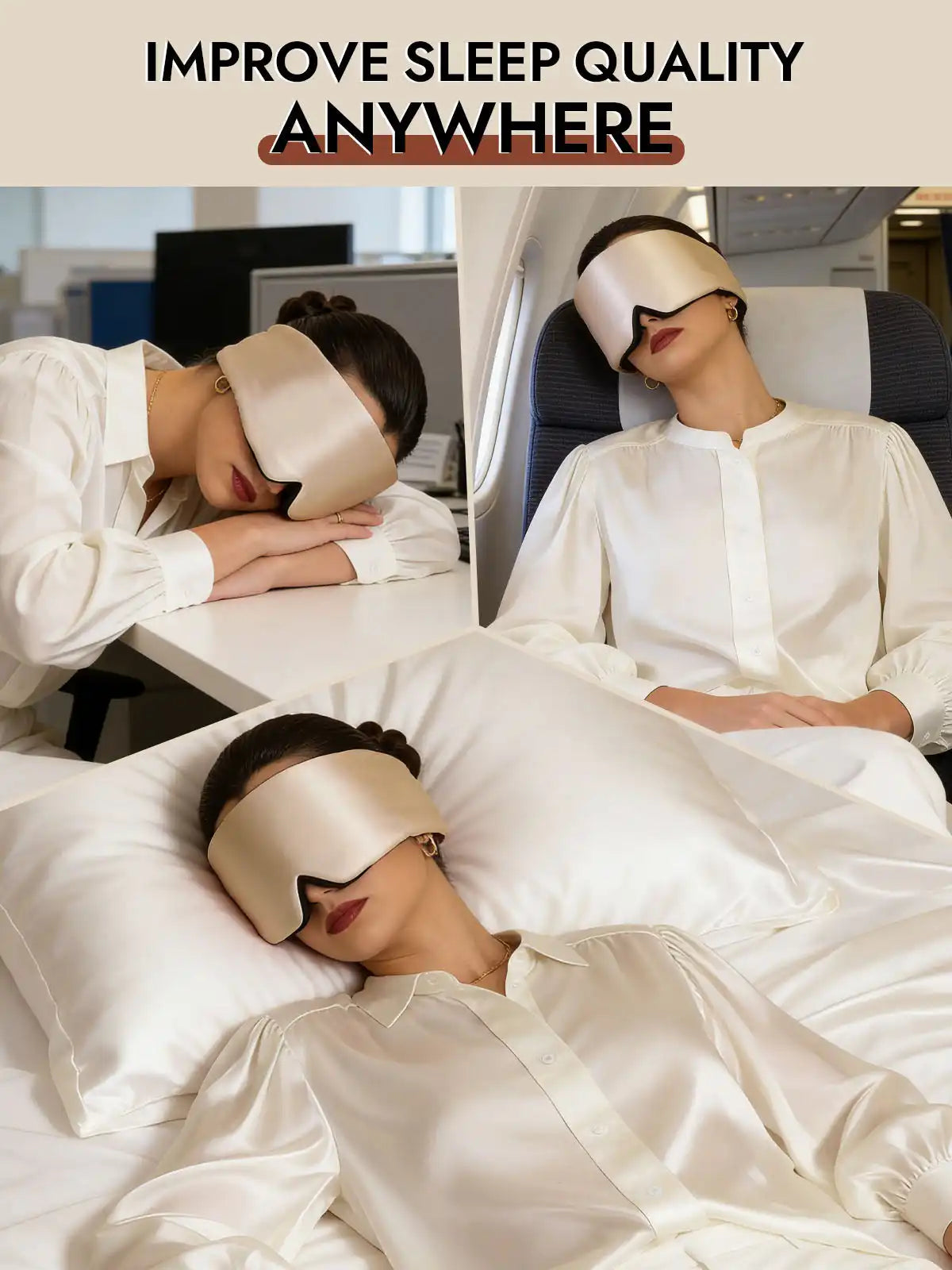 100% Mulberry Silk 3D Contoured Eye Mask With Velcro Closure