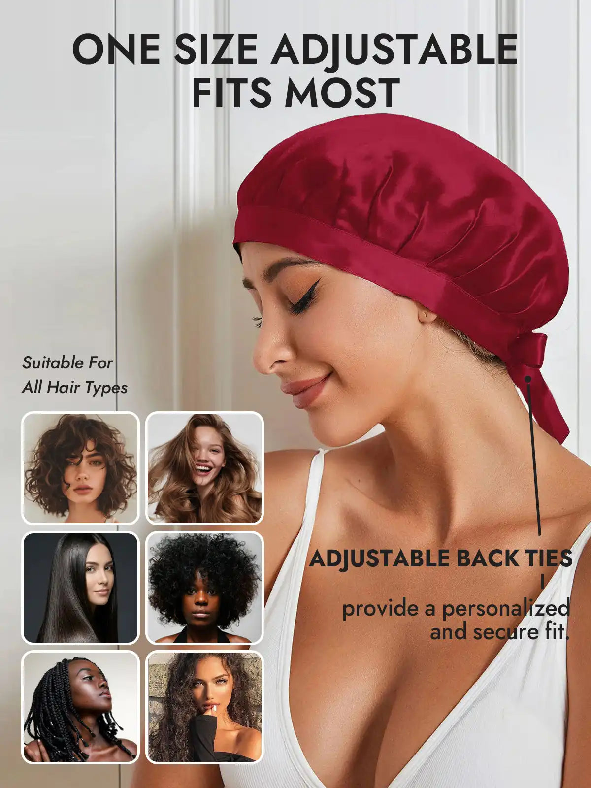100% Mulberry Silk Sleep Bonnet with Ribbons