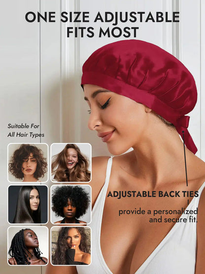 100% Mulberry Silk Sleep Bonnet with Ribbons