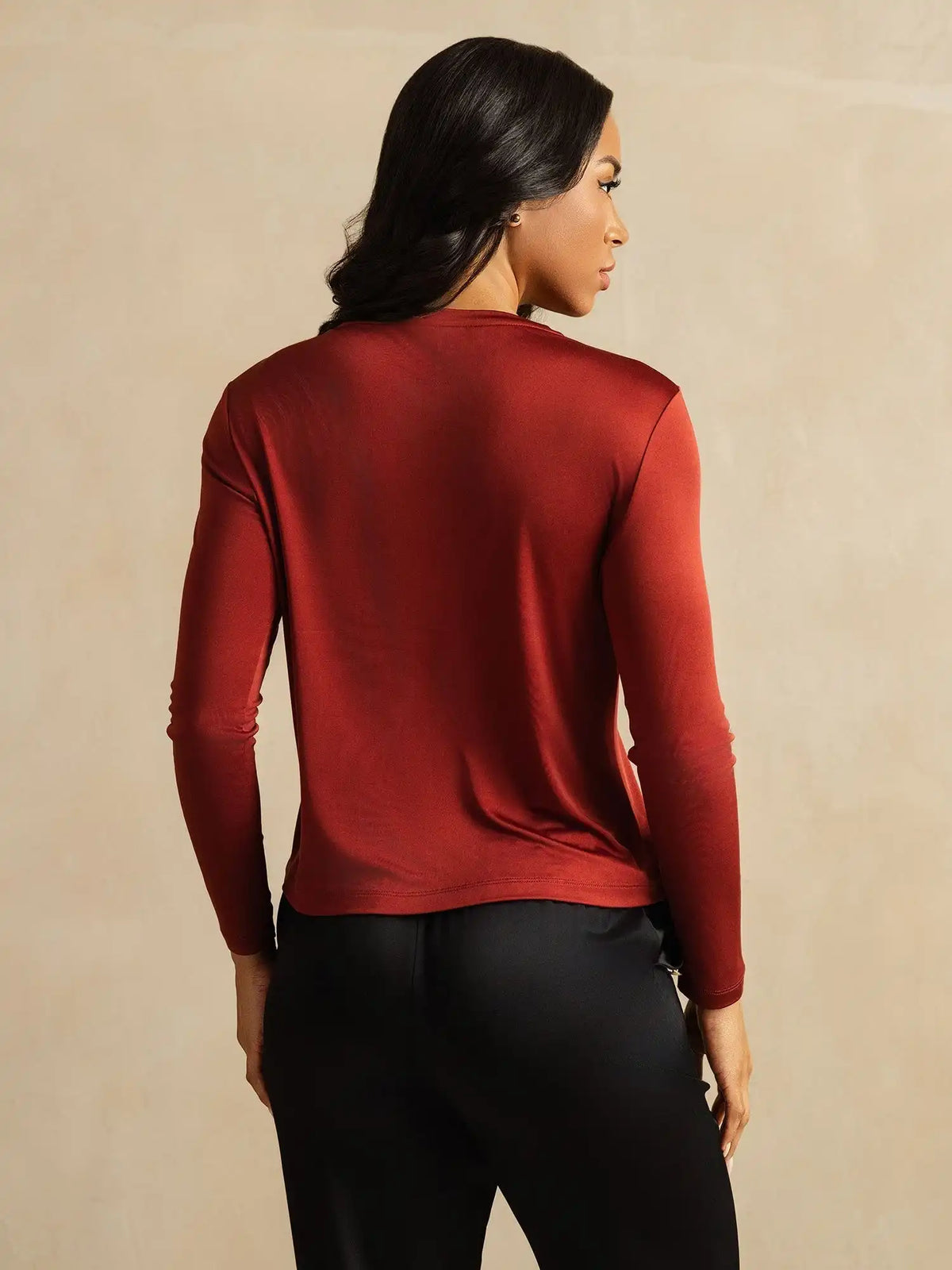 Women's 100% Mulberry Silk Long Sleeve Crew Neck Top