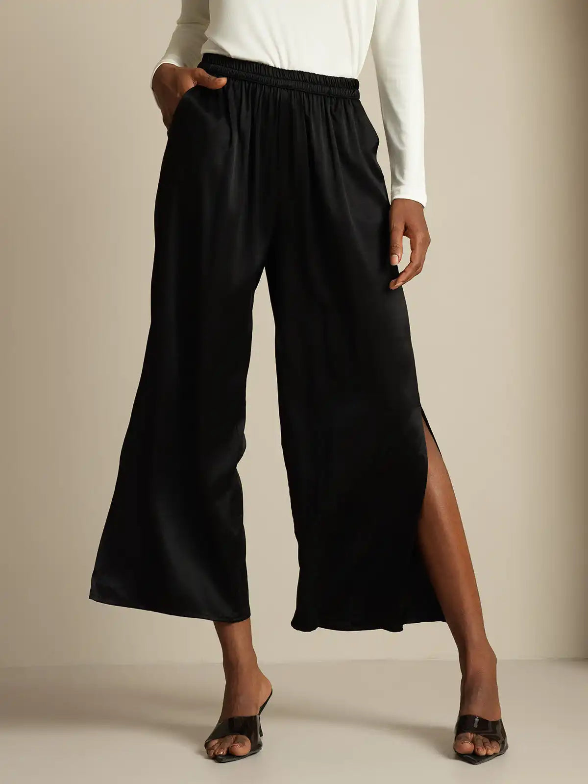 Clearance - Women's 19Momme Silk Wide Leg Split Pants