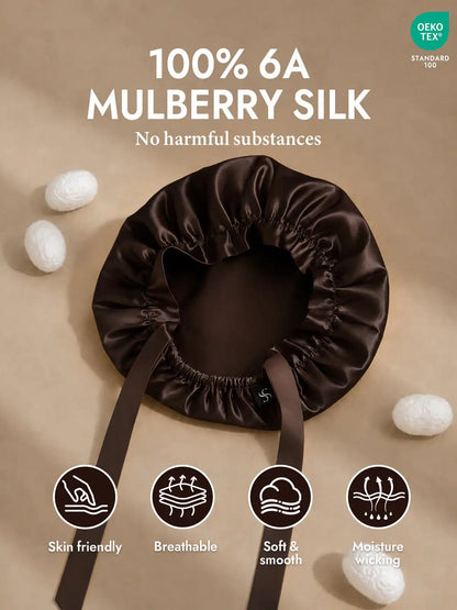100% Mulberry Silk Sleep Bonnet with Ribbons